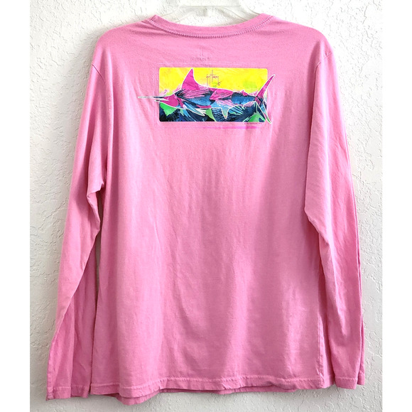 T-SHIRT/TOP-GUY HARVEY-Woman's Pink-Colorful Back Fish Graphic-Long Sleeves-XL - Picture 1 of 12